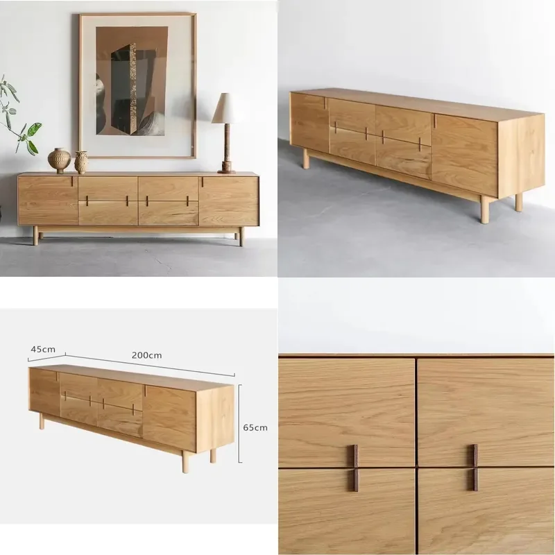 Modern Minimalist Wood TV Cabinet Floor Standing Log Storage TV Stand for Living Room