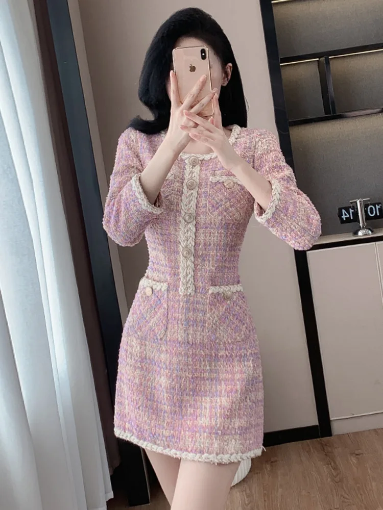Autumn Collection Elegant Women\'s Fashionable Socialite Styled Tweed Dress New Arrival Spring Autumn Small Fragrant Style Dress
