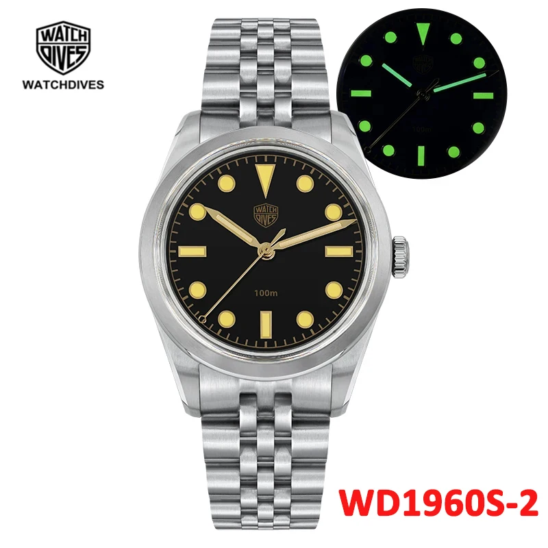 

Watchdives WD1960S Quartz Watch 36mm Wacthes C3 Green Luminous Bubble Hardlex Crystal Glass 100m Water Resistance Wristwatch