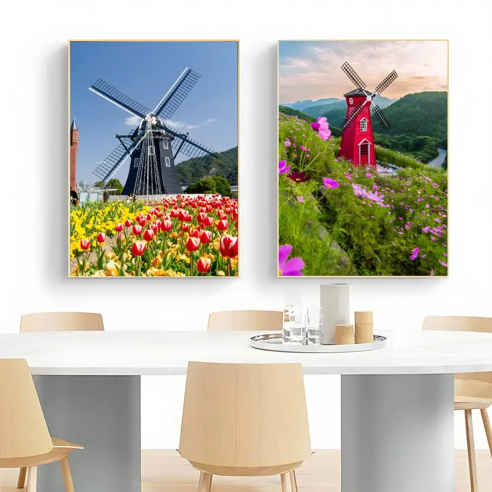 Decorative Theme W-Windmill Poster Frameless Peel-and-Stick Removable Wall Art Print