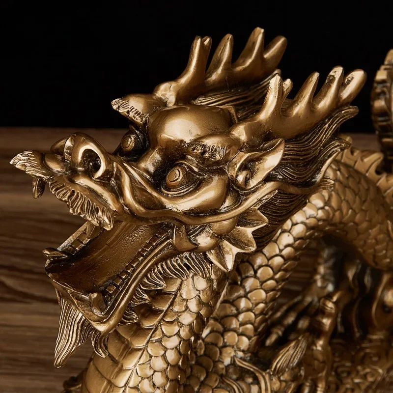 Feng Shui Long Qinglong Resin Imitation Copper Hanlong Ornaments Shenlong Base Zodiac Dragon Home Decoration