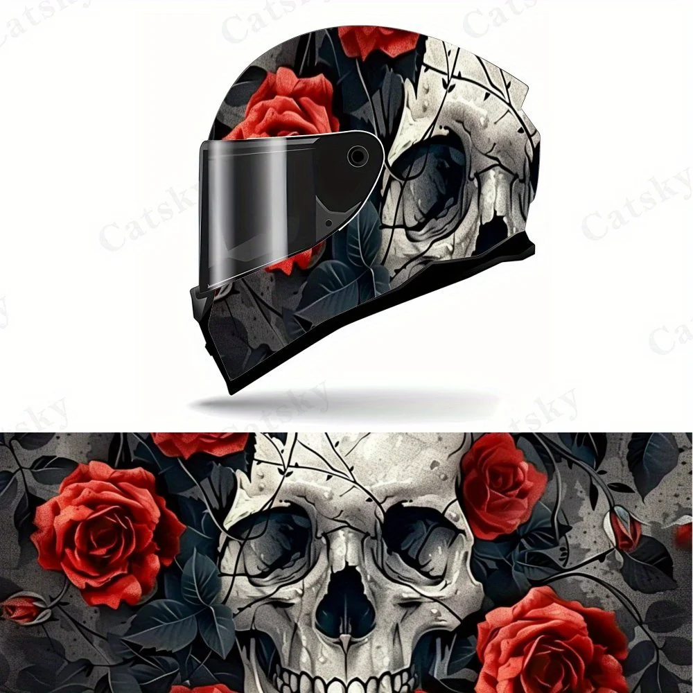 Skull Rose Motorcycle Helmet Sticker - Dark Romantic Design, Durable PVC Material, Motorcycle Helmet Aesthetic Decorative Sticke