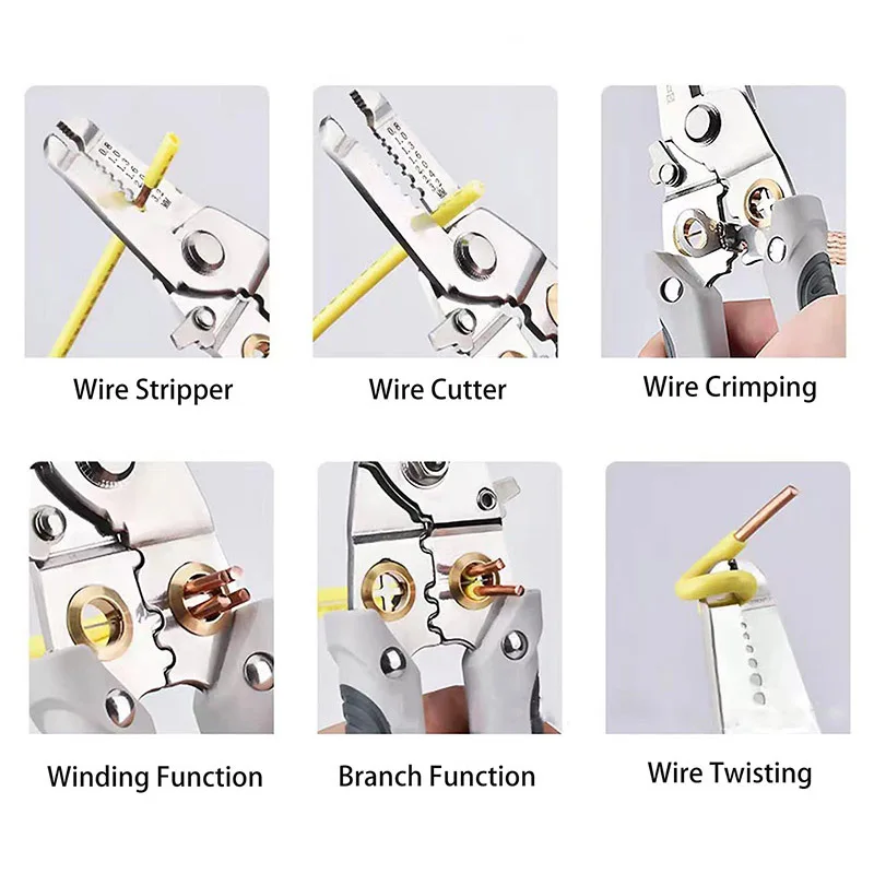 Electrician Specific Wire Stripper, 6-in-1 Multifunctional Cable Stripper used for Cable Stripping Cutting Anti Slip Handle