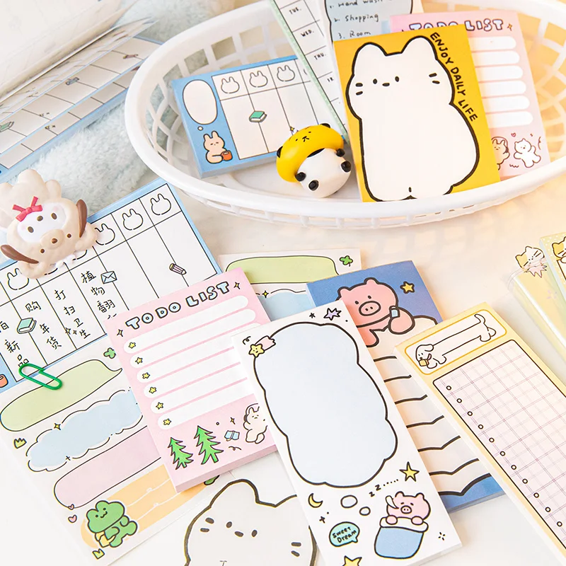 Bloc de notas de gato Piggy, notas de mensaje de decoración, lista de tareas pendientes, Plan semanal Kawaii, papelería escolar, 50 piezas