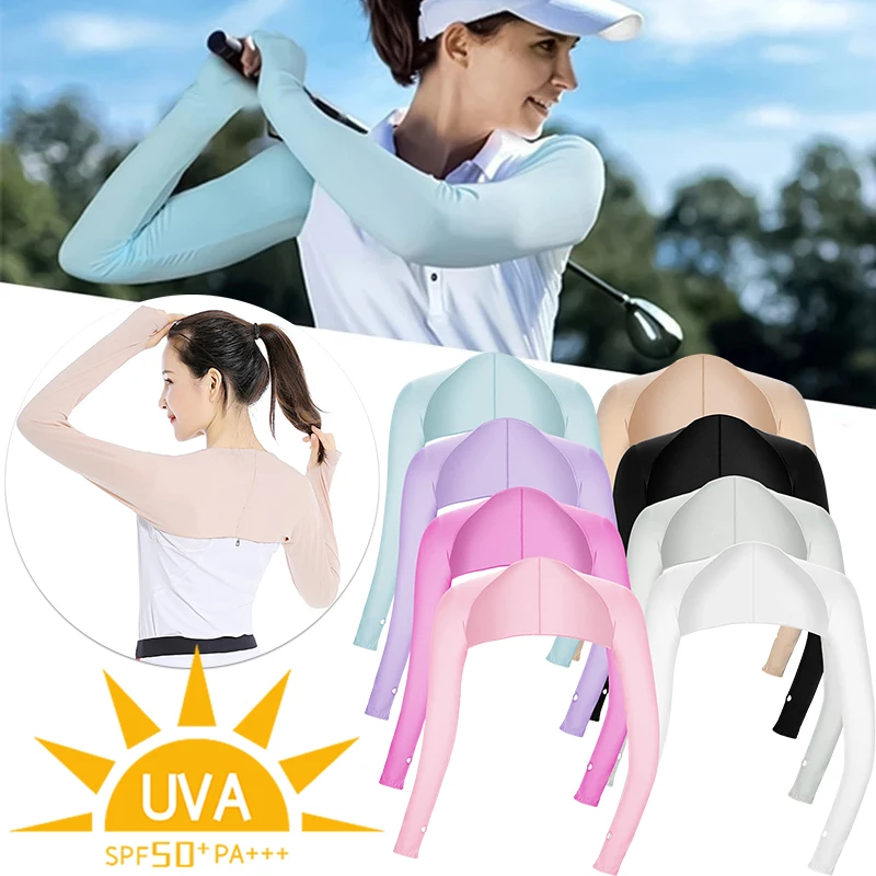 One Piece Shawl Arm Sleeves Ice Silk Long Arm Cover Gloves Breathable Sun Protection Sunscreen Hand Cover Outdoor Sports Sleeve