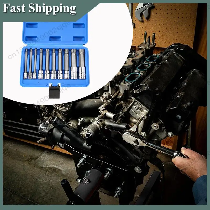 

-ABKM 10 Piece 4 Inch Spline Tip Bit Socket Set M-Type Universal Sleeve M4-M18 Triple Square Spline Bit Socket Set