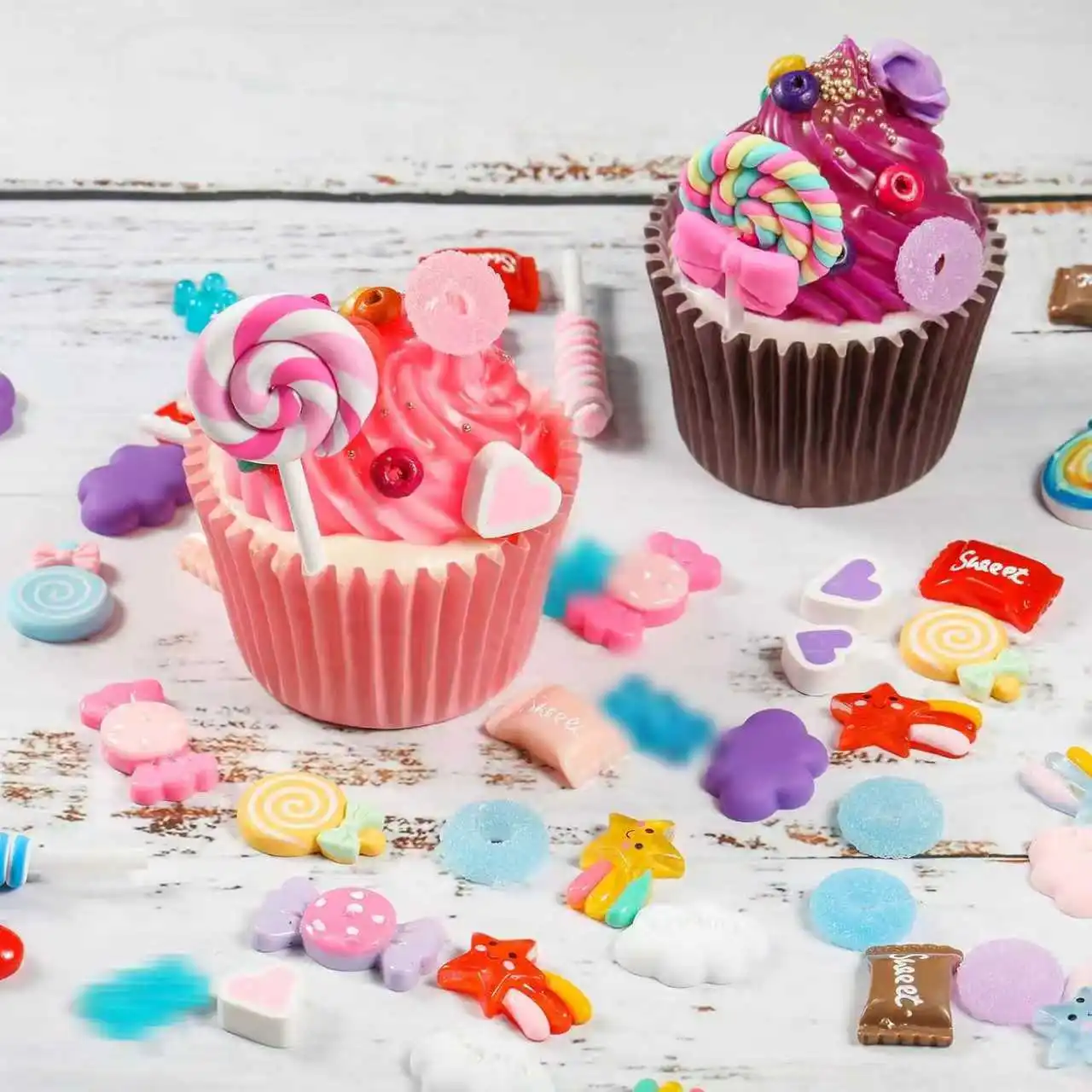 50 peças sortidas encantos bonito conjunto flatback contas fazendo kit misturado doces resina aleatória kawaii doces ornamentos de resina para di