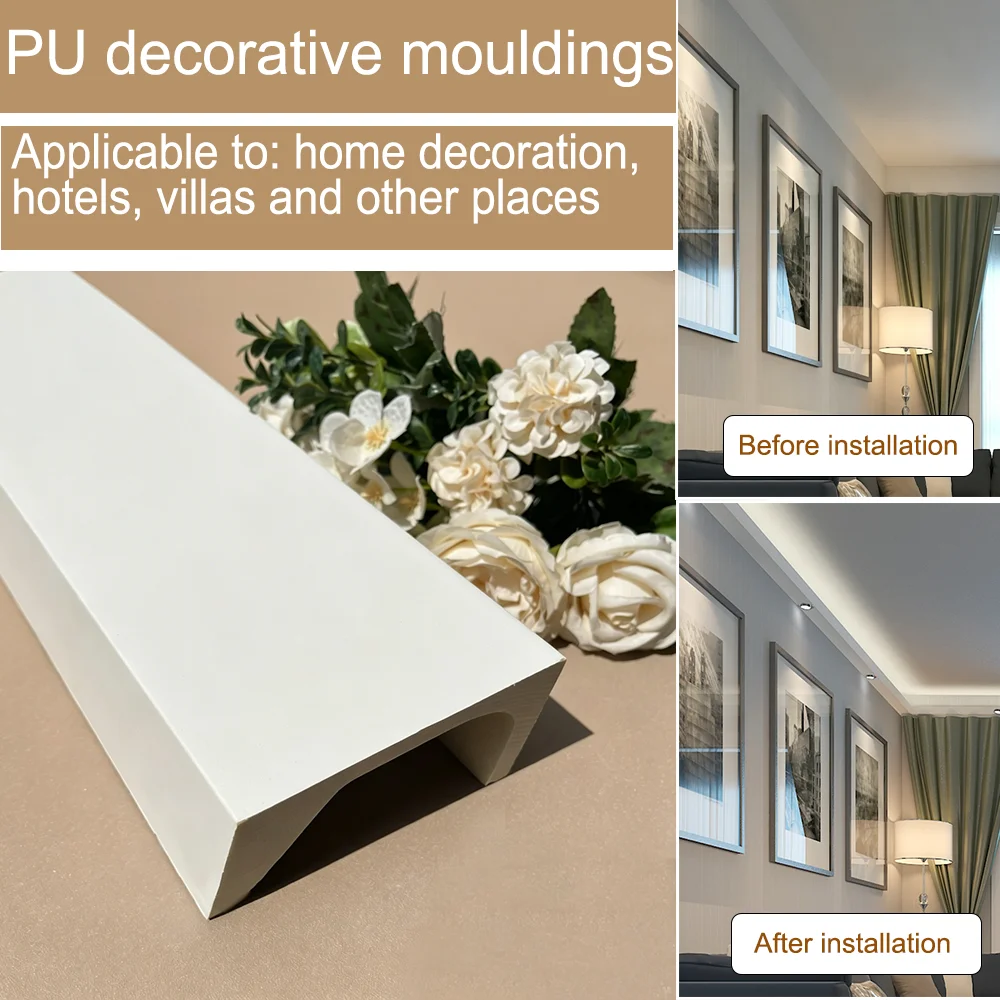 6 Pcs Lightweight PU Recessed Lighting Channel Cornice Molding Faux Gypsum Ceiling Angle Trim Polyurethane Decorative Strip