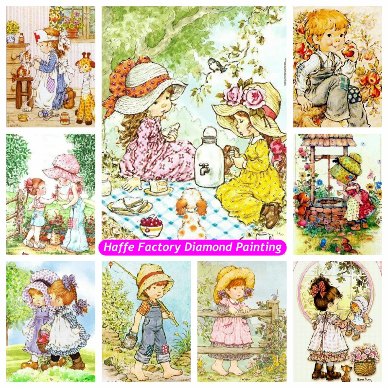 Kits completos de pintura de diamantes de dibujos animados de niña de Sarah Kay 5d Diy, arte floral para niños, bordado de punto de cruz, artesanía, decoración del hogar