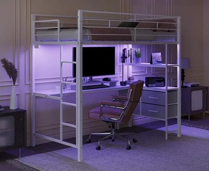 Metal Loft Bed Frame with 15