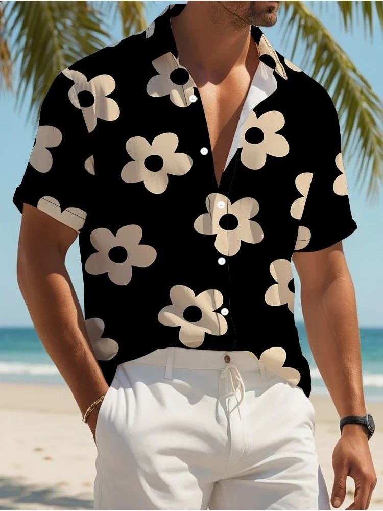 Summer Oversize Short Sleeve Shirt Flower 3d Digital Printing Shirt Hawaii Vacation Style Fashion Loose Leisure Cool Men's Shirt