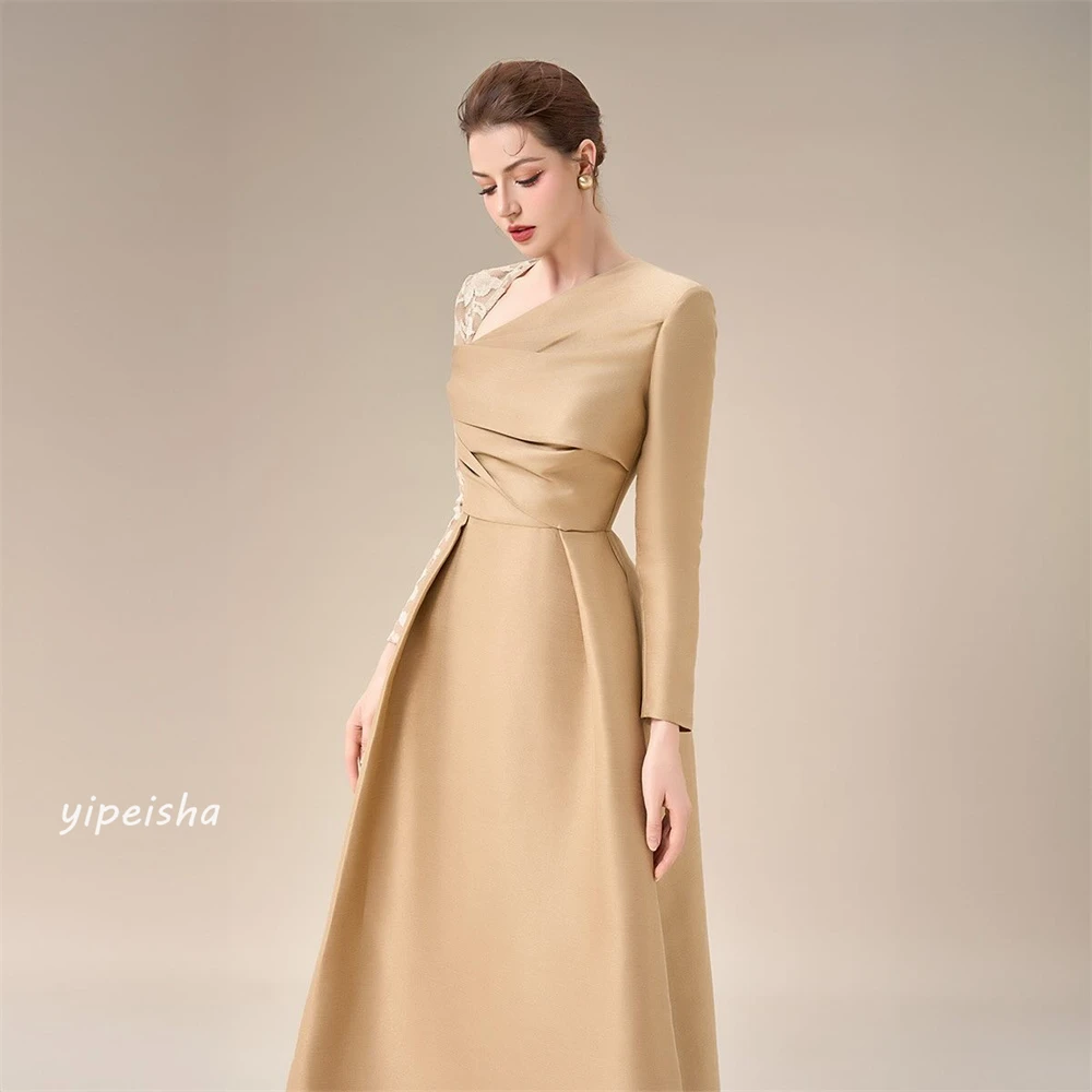 Customized Jersey Applique Ruched Birthday A-line V-neck Bespoke Occasion Gown Midi Dresses