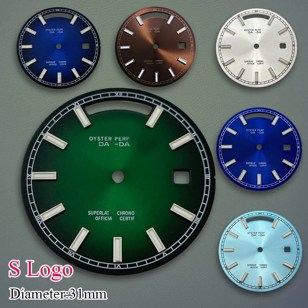 

31 мм S логотип 8285 циферблат journa-l градиент циферблата зеленый светящийся высококачественный модификация часов аксессуары материал из сплава