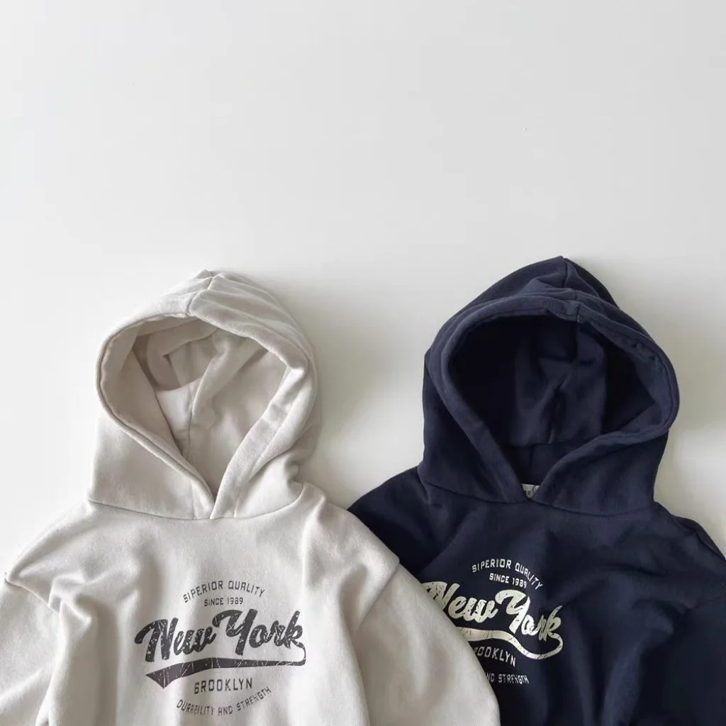 2024 Autumn New Baby Long Sleeve Hooded Sweatshirt Letter Print Children Casual Hoodie For Boys Girls Loose Tops Infant Clothes