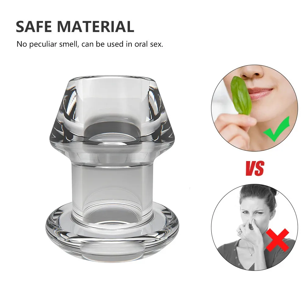 Adult Toy Hollow Speculum Peeking Anal Bead Butt Plug with Stopper Expander Tunnel Transparent Anus Dilation Adult Women Men Gay