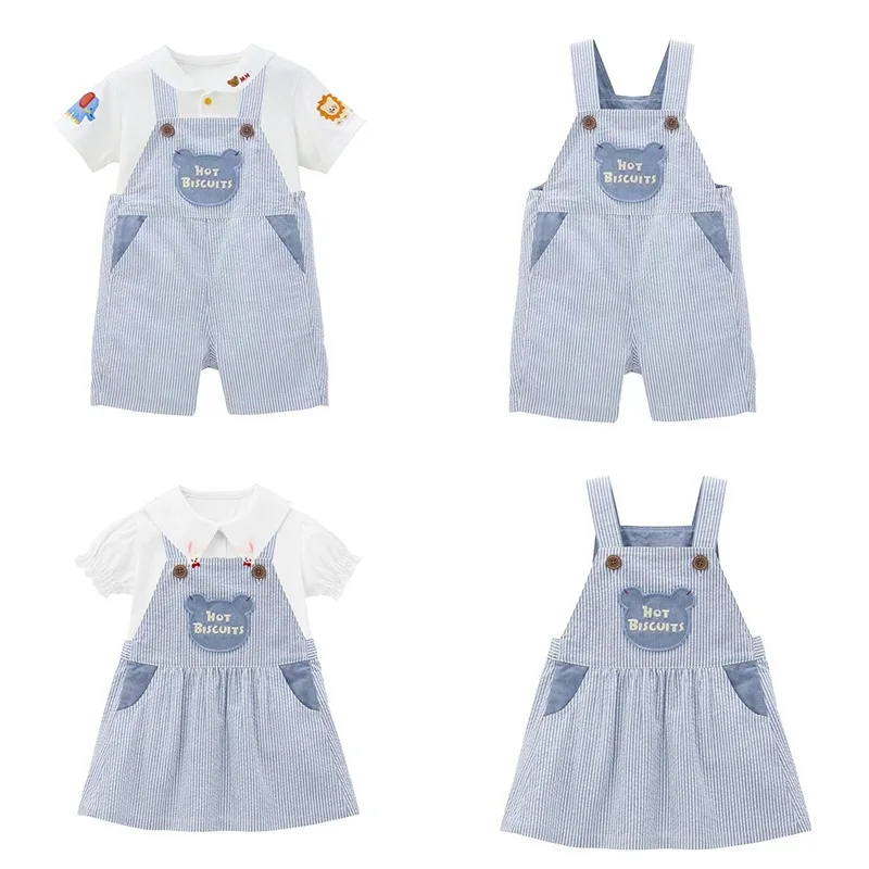 

Kids Overalls Summer Shorts Children Cartoon Letter Stripes Shorts Baby Overall Boys Pant Girl Dress Overalls for Girls