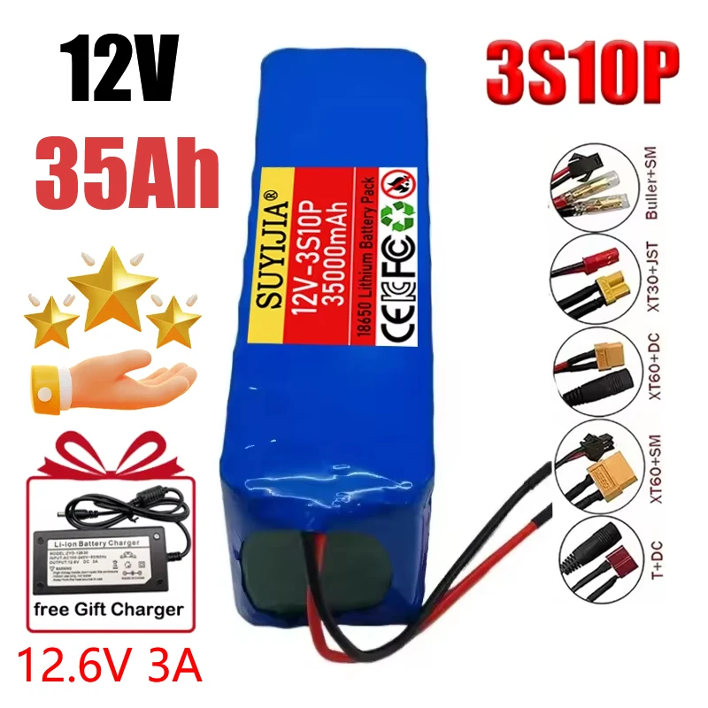 

100% Original 3S10P 12V 35Ah Battery Pack 18650 Lithium Ion DC12.6V Super Large Capacity Rechargeable Battery with BMS+Charger