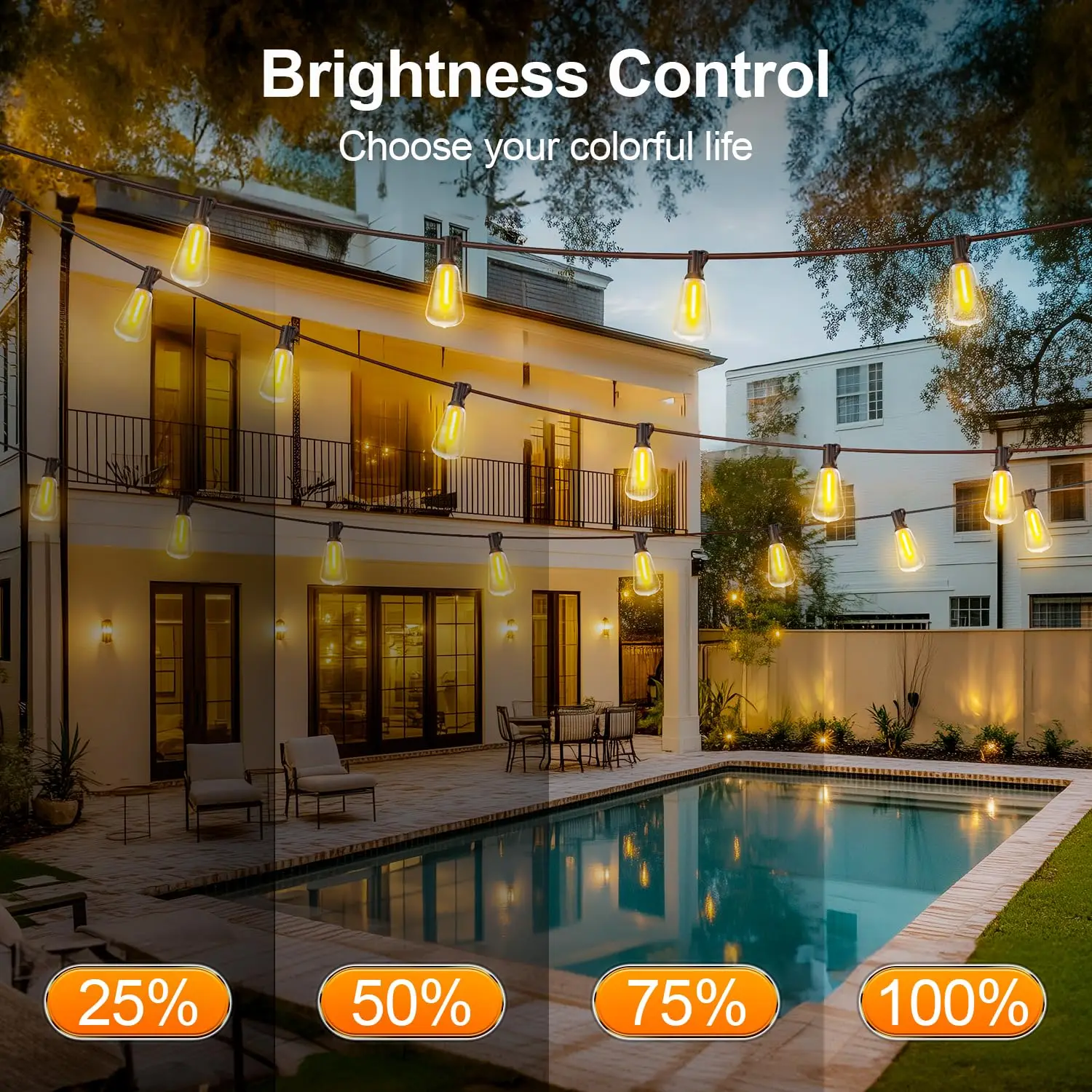 Lampu String LED Outdoor 200FT Tahan Air 2700K ST38 Lampu Globe LED Outdoor untuk Patio dengan Lampu Bohlam untuk Taman