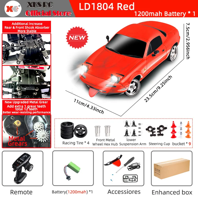 LDRC LD1804 RC Drift Auto 1/18 Model 2.4G 2WD ESP Gyroscoop LED Verlichting Volledige Schaal Gecontroleerd Model Kinderen auto Speelgoed Geschenken