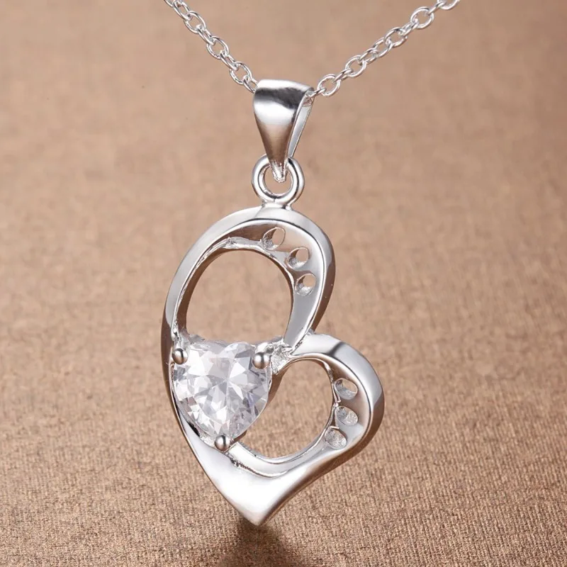 

New 925 Sterling Silver Necklace Pendant Heart 5A Zircon for Women Wedding Jewelry Fine Accessories Fashion Party Gifts