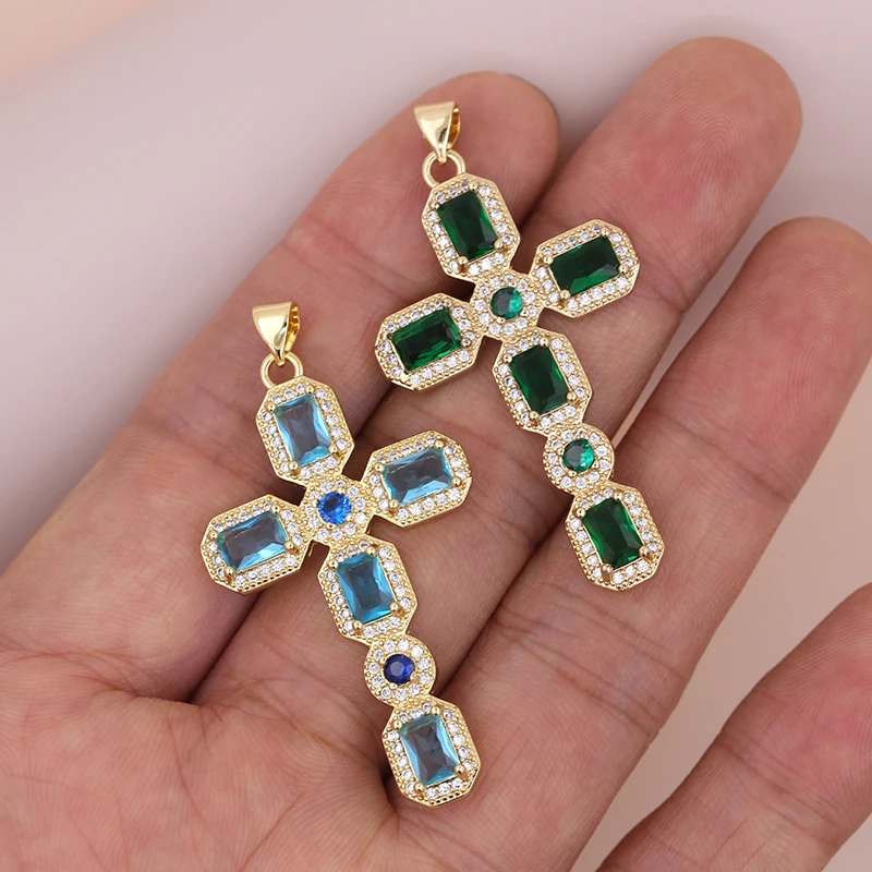 Fashion and Luxury Full Zirconium Gold Color Cross Pendant Accessory for Men and Women DIY Necklaces Bracelets Jewelry  Making