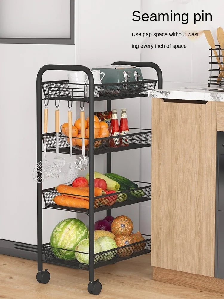 Kitchen shelf floor-to-ceiling multi-layer removable trolley vegetable basket storage shelf supplies home