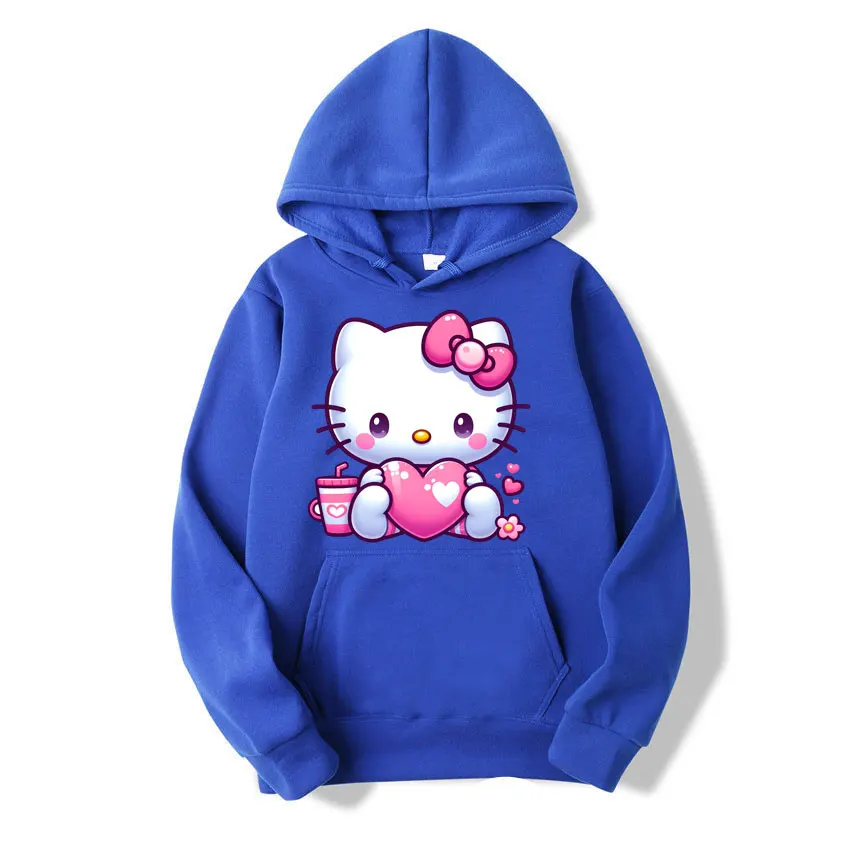 2024 New Fashion Women Hoodie Hello Kitty Heart Cartoon Anime Men Pullover Spring Autumn Pink Couple Sweatshirt Clothes Tops