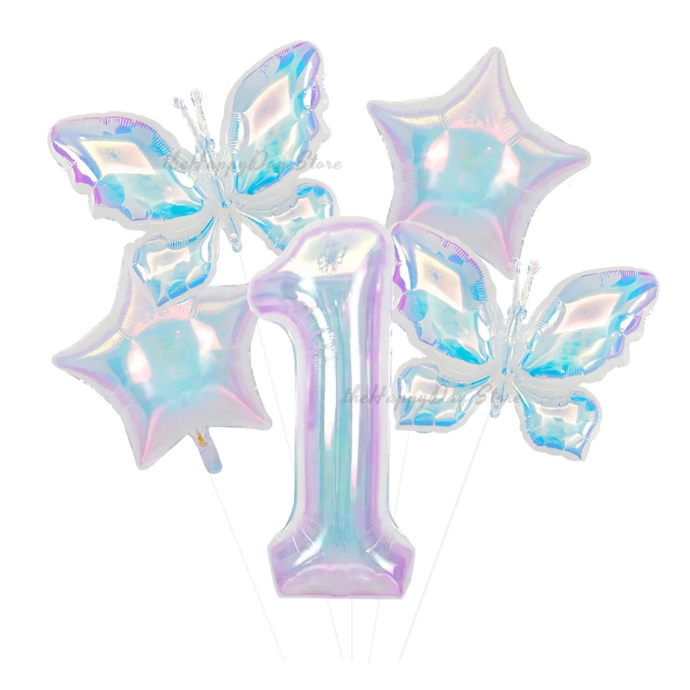 Ballons en aluminium à chiffres irisés de 40 pouces, ballons à hélium papillon pour mariage, fiançailles, décoration de fête joyeux 1er anniversaire