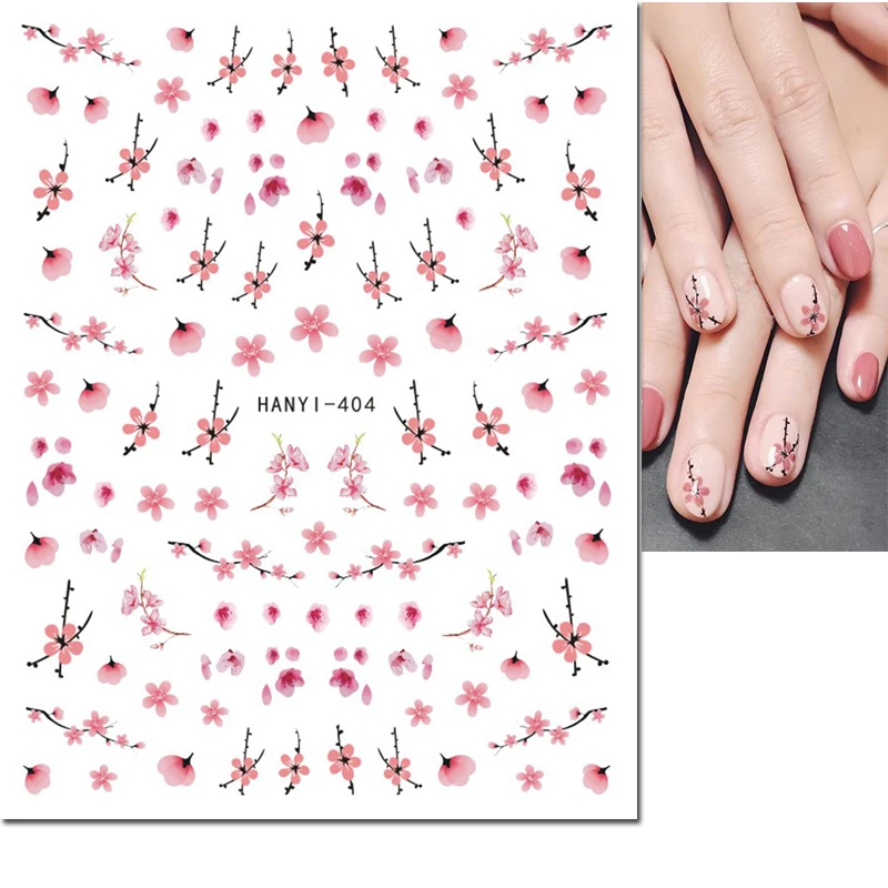 Nail Art 3d Aufkleber Aquarell Blumen rosa Blüten blätter Blumen Kleber Schieber Nagel Aufkleber für Nagel Maniküre