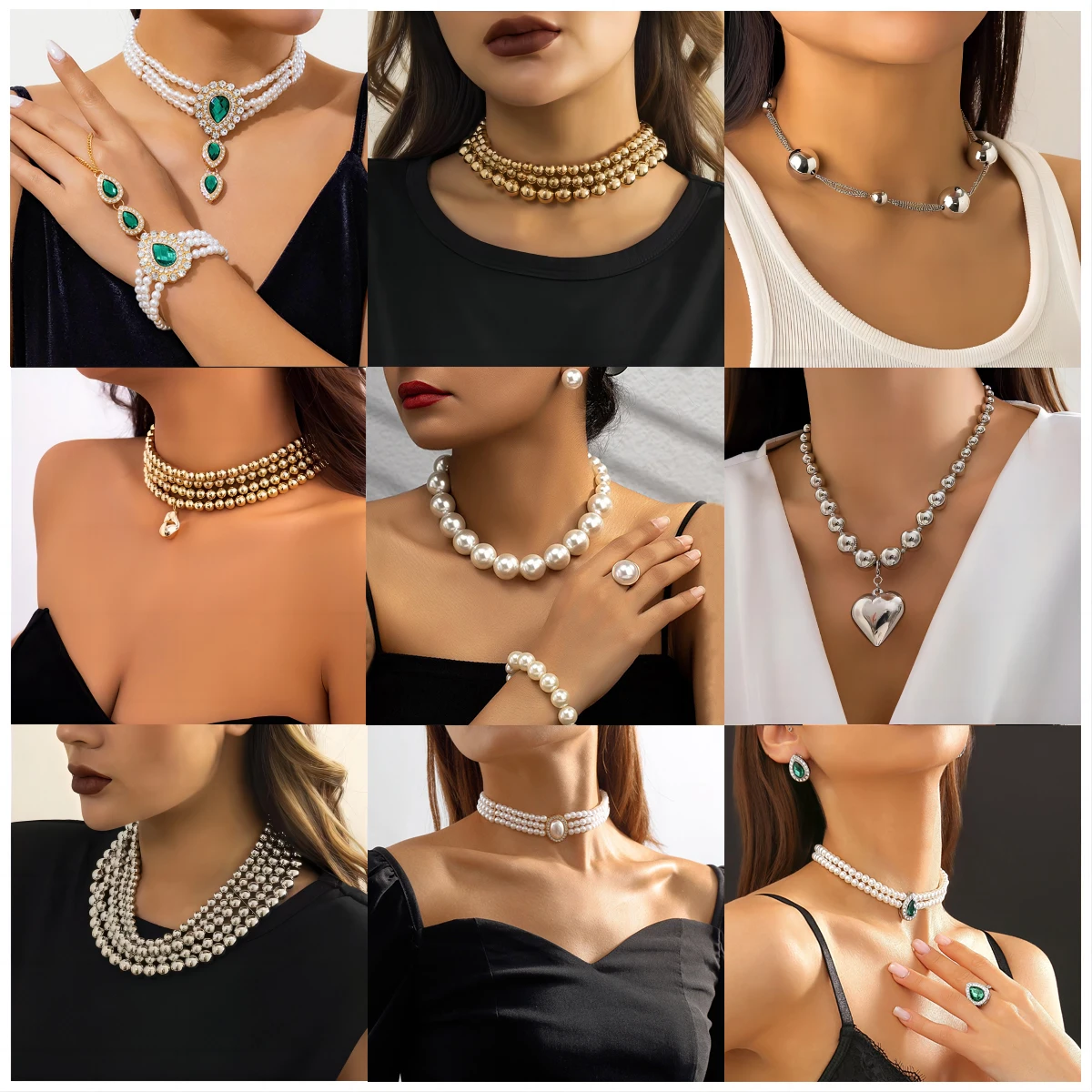 New Women's Fashion Imitation Pearl Jewelry Set Party Punk Style Jewelry Necklace Girls Birthday Party Dress Accessories Gifts