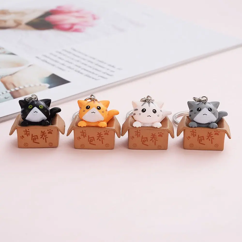 Cute Creative Personality Box Little Cat Ornaments For Men Women Key Ring Keychain Bag Charm Pendant