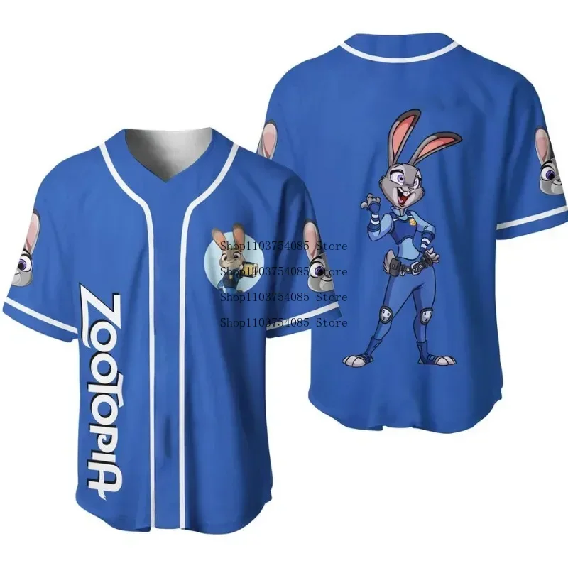 MINISO Disney Zootopia Character 3D Printed Baseball Uniform Style T-shirt Fashionable Children's and Adult Clothing