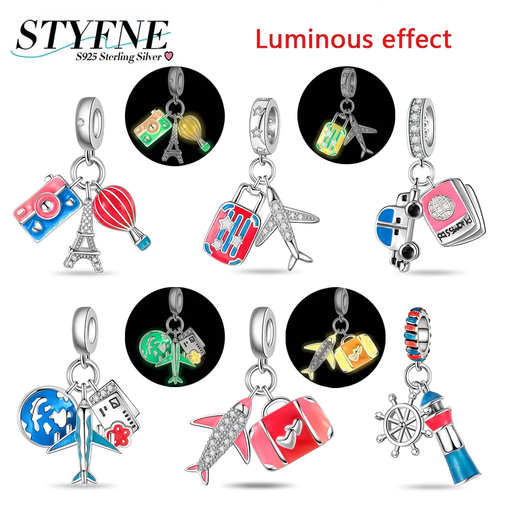 

Charms 925 Silver Luminous Zircon Beads Red Hot Air Balloon Paris Tower Pendant Fit Women Original Bracelet Jewelry Gift Diy