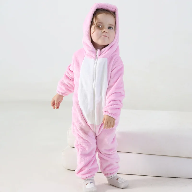 Pajamas Spring and Winter Animal Cartoon Children\'s One-piece Climbing Suit Powder Pig Warm Home Clothing Can Be Worn Outside