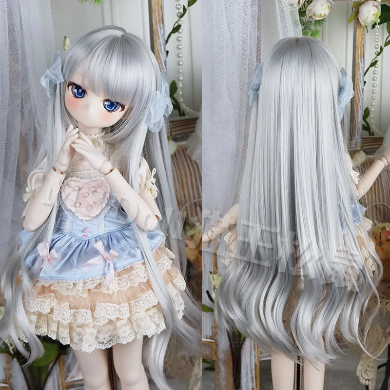 

BJD MDD Doll Wig Fits Into 1/3 1/4 Size High Temperature Silk Bow Princess Cut Cute Long Curly Wig With Bang Doll Accessories