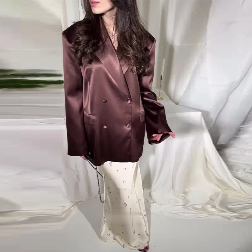 

Suit Half Skirt Two-piece Set Women 2025 Spring Summer Fashion Solid Color Silk Light 2 Piece Sets Womens Outifits