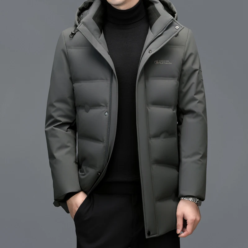 YX-5801 Men's Winter New Mid To Long Hooded Down Jacket With Thick And Warm White Duck Down Coat, Casual Youth Top