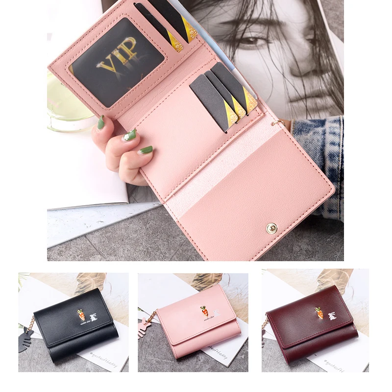 

2025 new Japanese and Korean cute little animal girl small fresh three fold short wallet simple student small wallet wallet clip