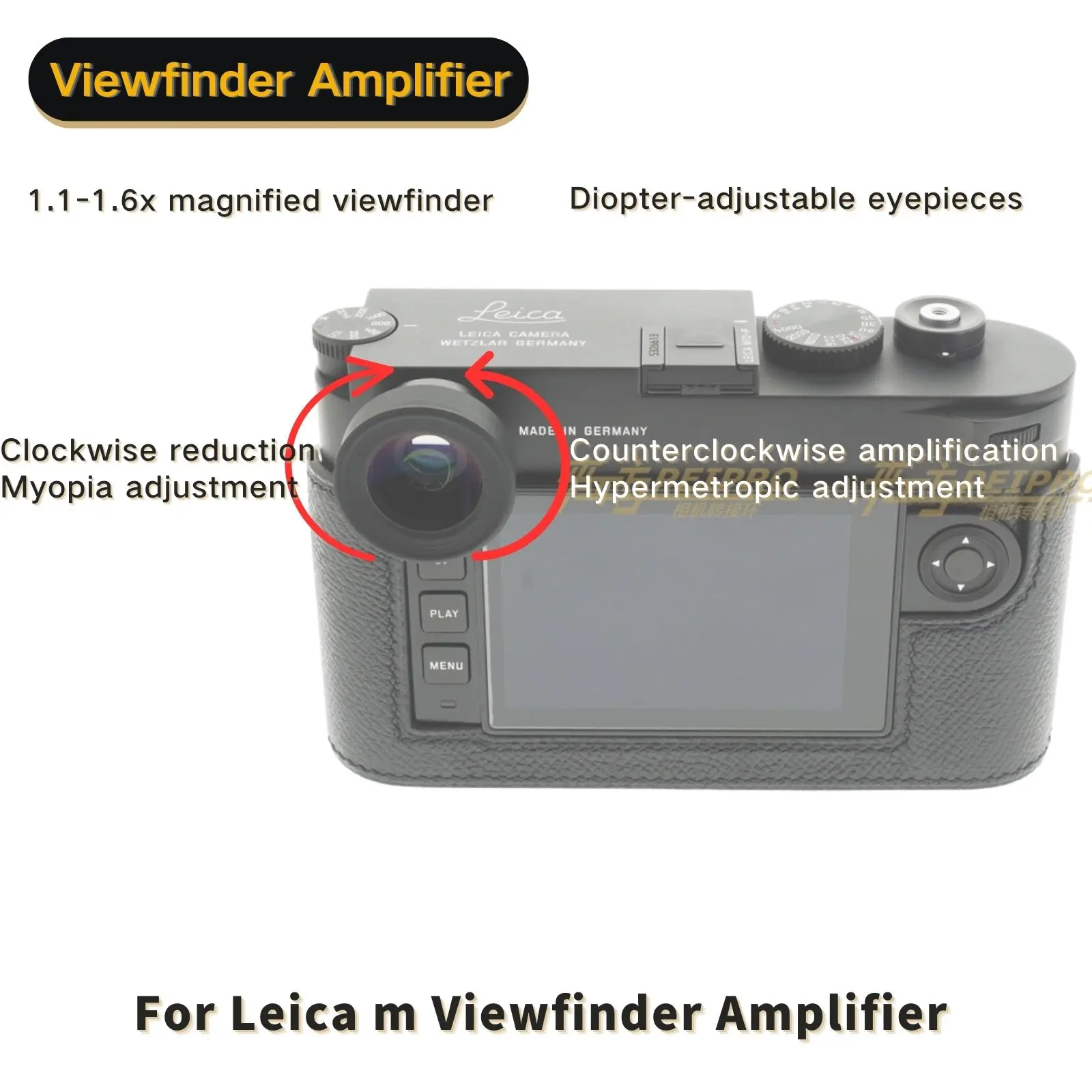 PEIPRO 1.1-1.6x mirino con ingrandimento continuo lente d\'ingrandimento oculare Eyecup, oculare con regolazione del Diopter per fotocamere Leica M