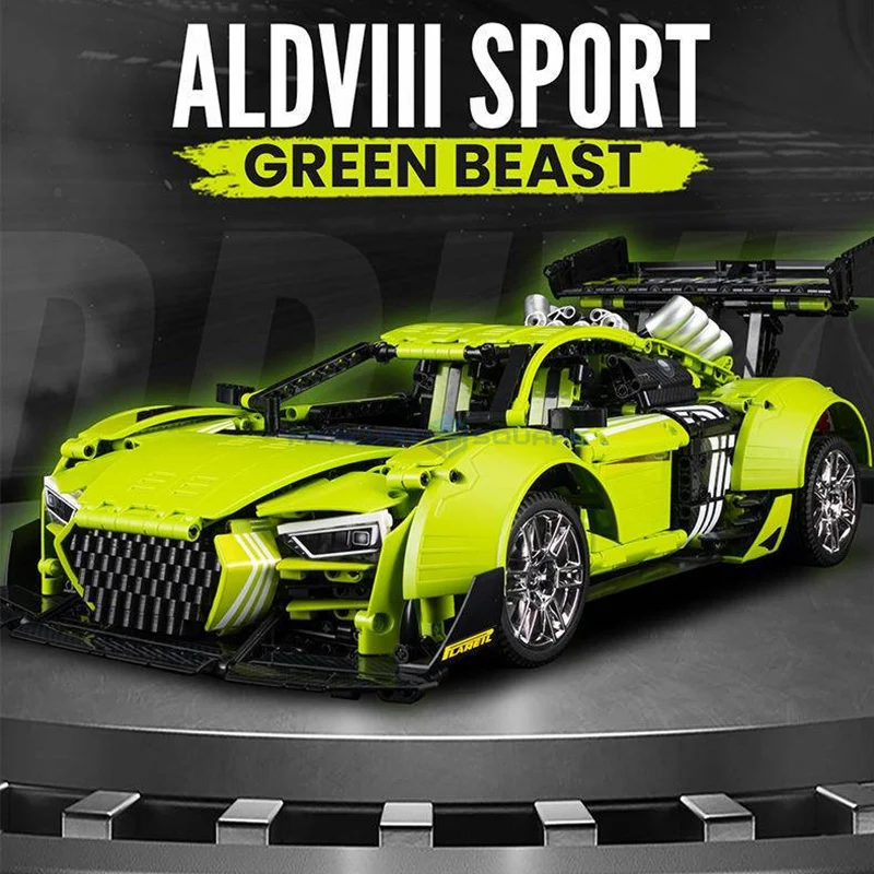 Green Rear Wing Sports Racing Car MOC 10516 Model Building Blocks Bricks Speed Vehicle Set Toy Ideas Gift for Children  Aldult