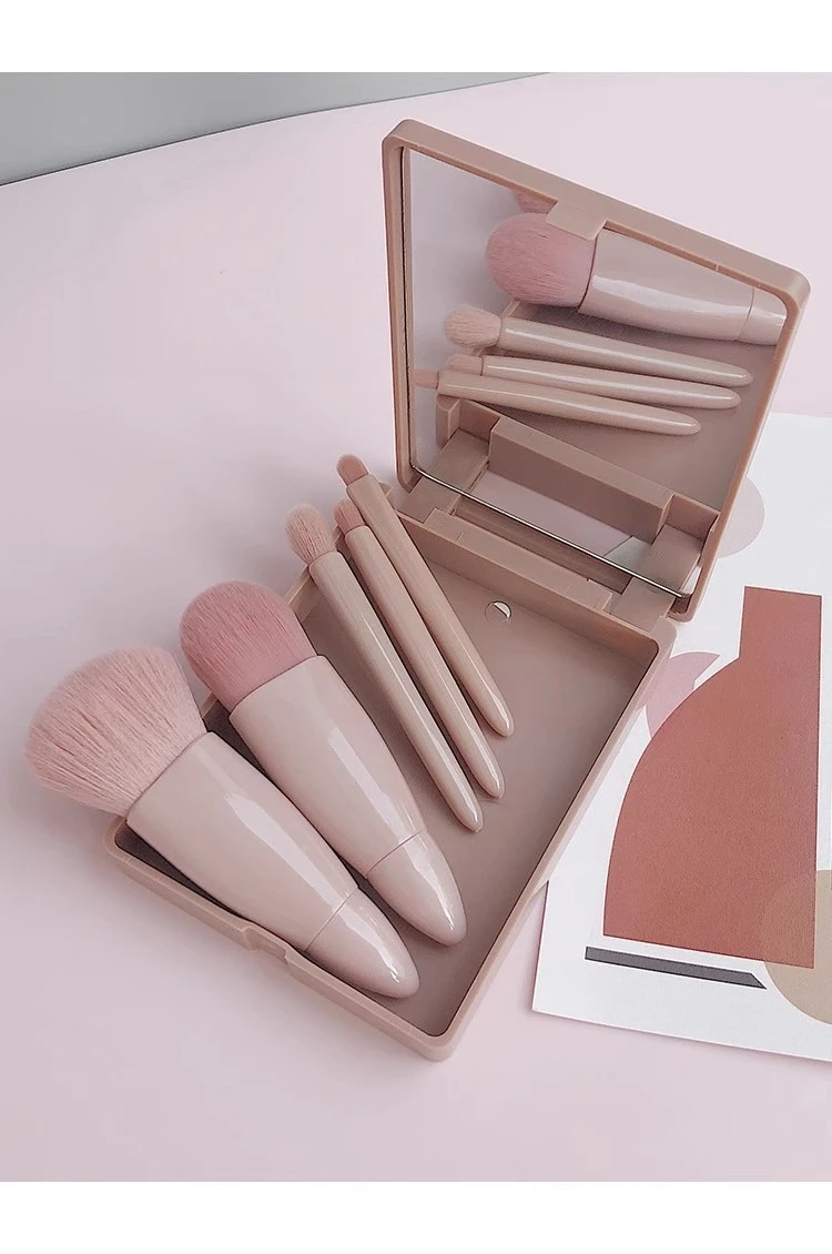 مجموعة فرش مكياج جديدة للسفر مكونة من 5 مرآة، أداة تجميل محمولة متعددة الوظائف لفرشاة البودرة وأحمر الخدود #2