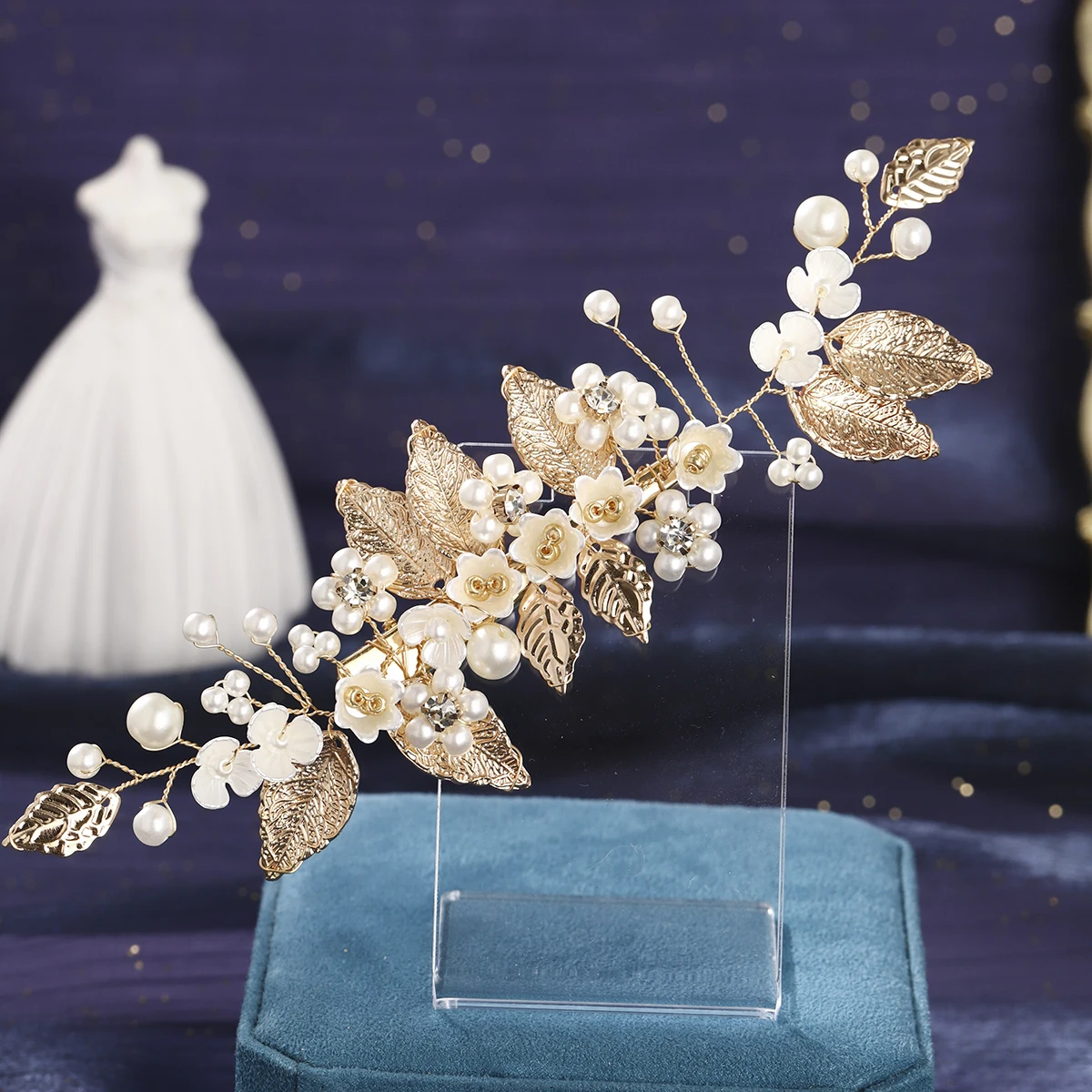 مشبك شعر لؤلؤي للعروس، دبوس شعر أنيق على شكل أوراق معدنية كلاسيكية، إكسسوارات شعر نسائية عصرية كهدية #3