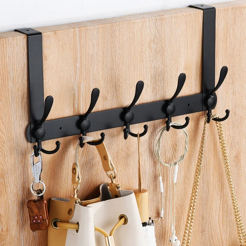 1pcs Convenient Practical Double Row Door Rear Hook Set Hanging Type Clothes Bag Key Umbrella Multipurpose Storage Rack