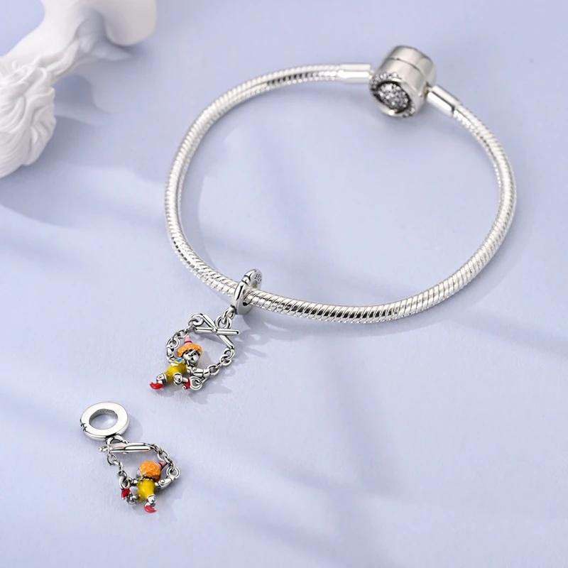 Подвески из стерлингового серебра 925 пробы, бусина с цирконием, марионетка, подвеска, подходит для оригинального браслета, сделай сам, женские ювелирные изделия, подарок