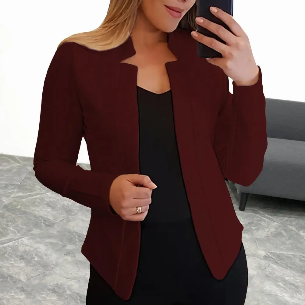 Chic Cardigan Blazer Anti-Pilling Notched Collar Women Jacket Blazer Elegant No Button Women Blazer Female Clothing