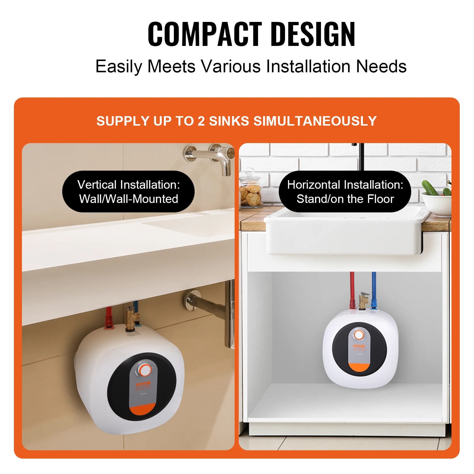 VEVOR-Mini chauffe-eau électrique précieux, bouillotte de 2.5 gallons, avec assujetde pression et de température, 1400W