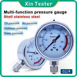 Xin Tester 0-60MPa miernik ciśnienia wody psi dla domu G1/4 promieniowy manometr ze stali nierdzewnej do oleju hydraulicznego wody