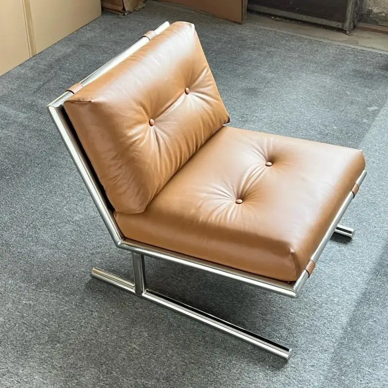 

Light Luxury Medieval Single Leisure Chair Creative Minimalist Meeting Chair Bauhaus Stainless Steel Striped Sofa Chair