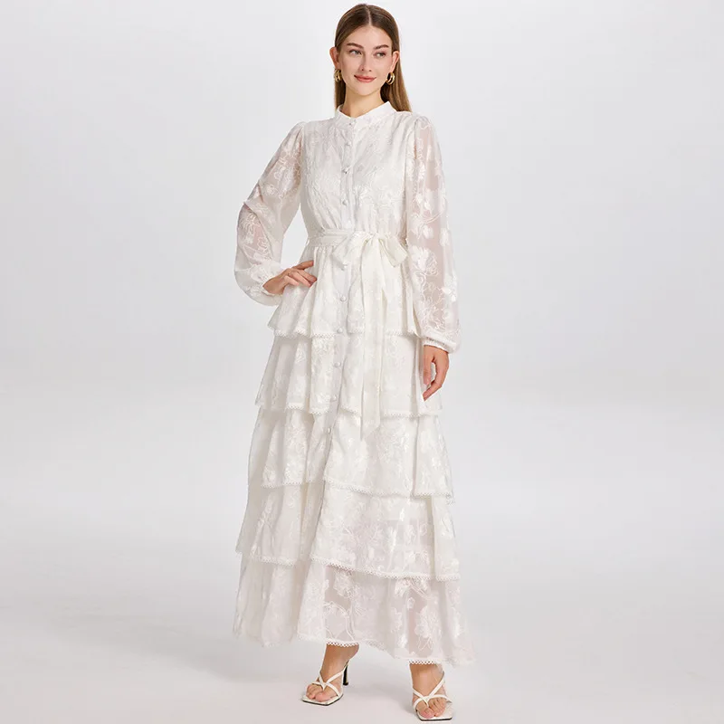 Ele Court Sle Open Cardigan, bestickt, Patchwork-Taille, Cinching, langes Sve-Strickkleid für Frauen mittleren Alters