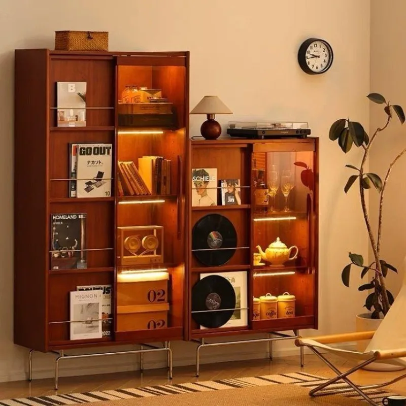Retro Nordic Solid Wood Bookcase for Small Apartments Living Room Home Display Cabinet Study Magazine Storage Organizer